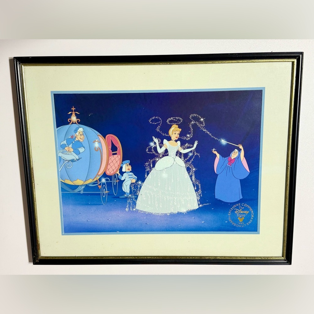Disney Store 1995 Cinderella Framed Lithograph | Fairy Godmother Scene
